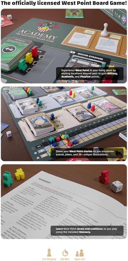 Academy: The West Point Board Game | Officially Licensed Family Board Game | Ages 14+ | for 2 to 4 Players | Average Playtime 60 Minutes | Made by Trophy Point Games