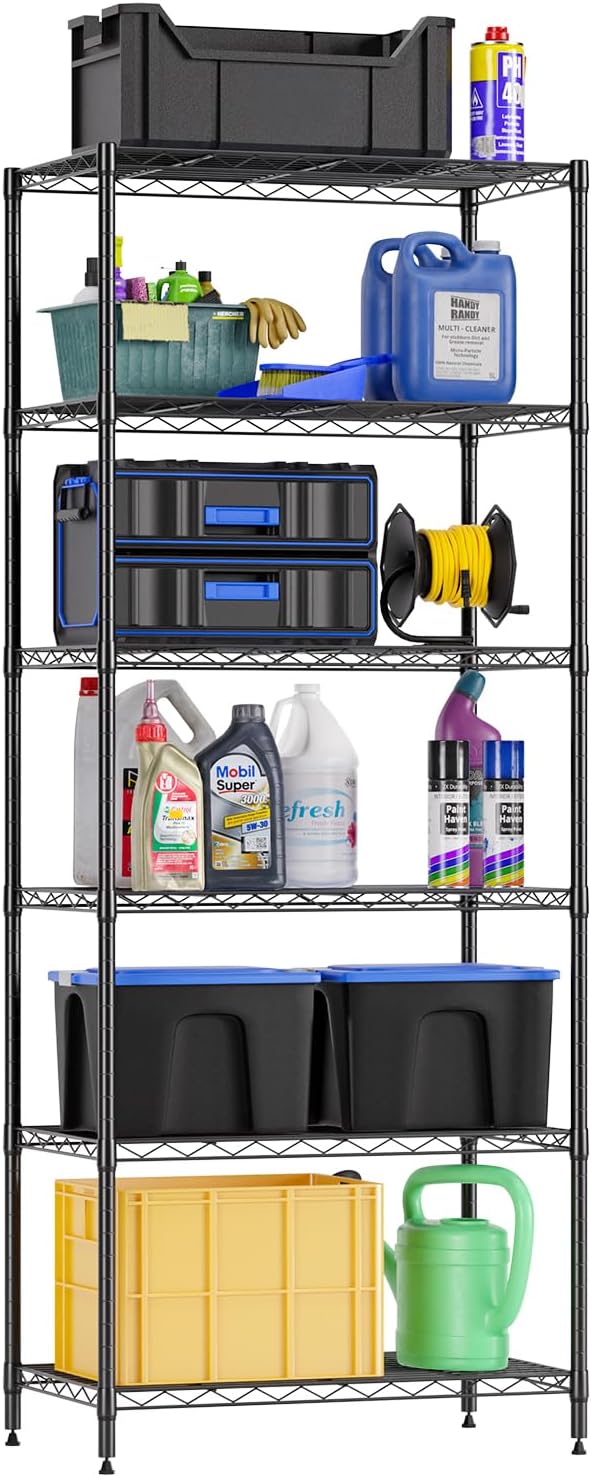 FDW 6-Shelf Adjustable,Storage Shelves Wire Shelving Shelving Unit Metal Shelves Storage Shelf,13" D x 23" W x 59" H,Black