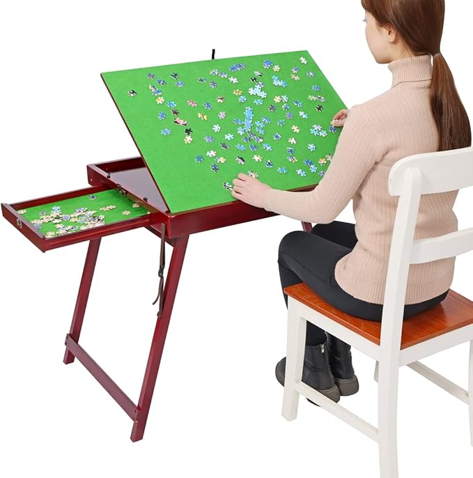 Wooden Jigsaw Table Puzzle Table with2 Drawers for Adults, Tilting Table Board for Games, Gift for Puzzle Amateur, Folding Tilting Table for 1000 Pieces Puzzles