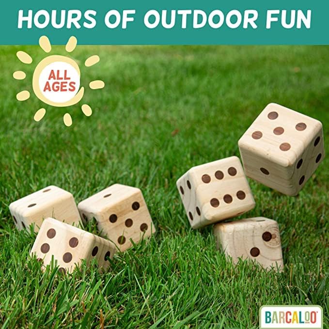 Barcaloo Yardzee Outdoor Family Games, Six 3.5" Giant Wooden Dice Games for Families
