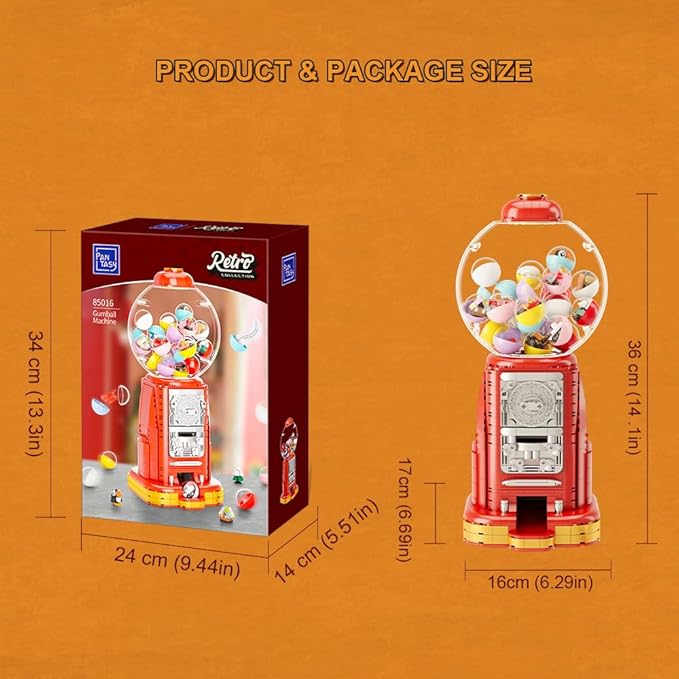 Retro Gumball Machine Building Block Set, with 12 Micro Building Blocks and 12 Lucky Notes for Multiple Gameplay Desktop Collectible-Quality Classic Gumball Machine Assembly Blocks Kit