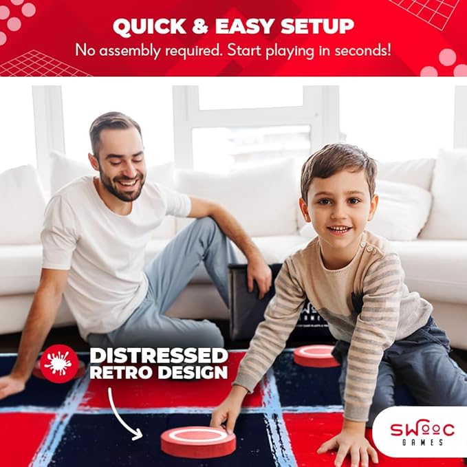 Swooc Games® - 2-in-1 Vintage Giant Checkers & Tic Tac Toe Game W/Mat (4ft x 4ft) - 100% Machine-Washable Canvas - Giant Outdoor Games for Kids - Yard Game for Kids - Jumbo Lawn Set - Large Checkers