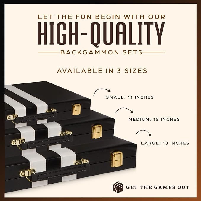 Get The Games Out Backgammon Set, Classic Board Game Case, 2 Players, Includes Strategy & Tip Guide, Perfect for Parties and Family Game Nights - Large, Black