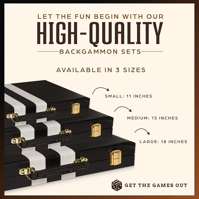 Get The Games Out Top Backgammon Set - Small Travel Size Classic Board Game Case - Best Strategy & Tip Guide (Black, Small)