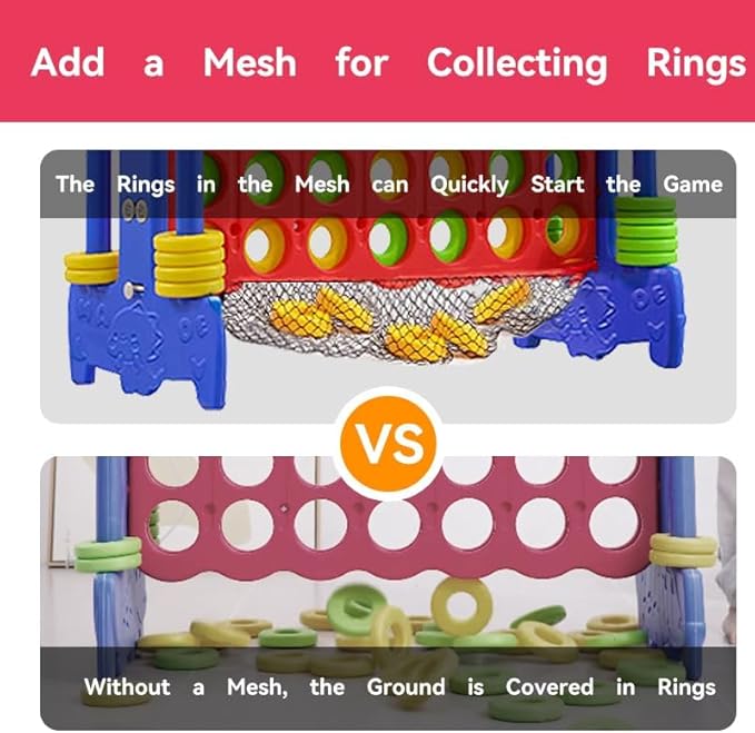 Giant 4 Row Game with Carrying Bag and Mesh Fabric .Giant 4-to-Score Game Set Suitable for Indoor and Outdoor Holiday Parties and Family Gatherings.（ Blue red）