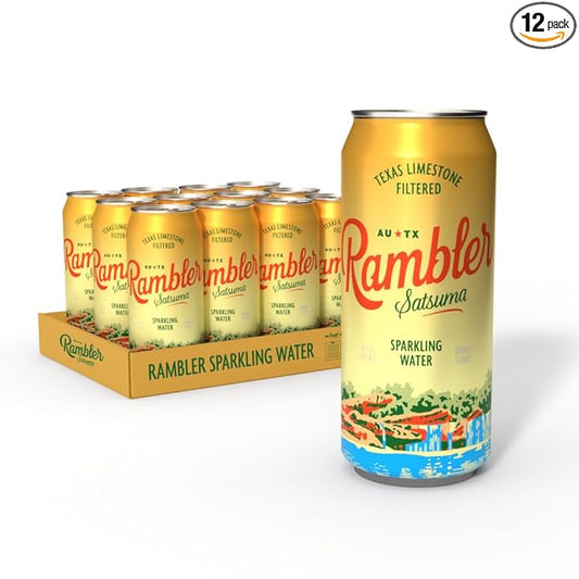 AUTX RAMBLER Sparkling Water, Texas Limestone Mineral Blend, Satsuma Flavor, 16-Ounce Tallboy Cans, 12-Pack