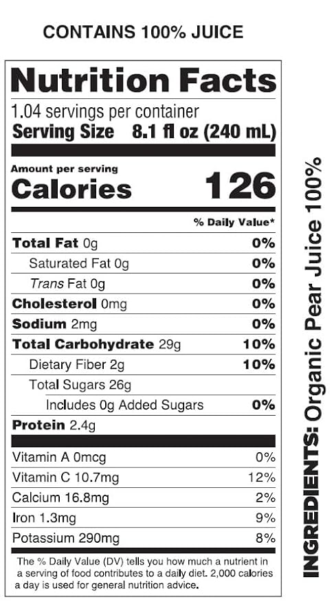 Pomona Organic Pear Juice, Cold Pressed USDA Organic Juices, Pears And Lemon Juice, No Added Sugar, Not From Concentrate, Vegan, Kosher, Non GMO, Pasteurized, 8.4 Oz Glass Bottles