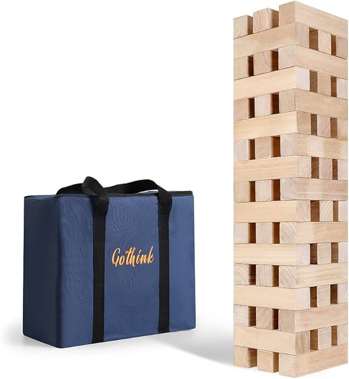 GOTHINK Giant Tumbling Tower Game, Super Large 51pcs Wooden Blocks Stacking Game, Stack to Over 5 Feet, with Carry Bag, Jumbo Blocks Outdoor Indoor Game Toy Gift for Kids and Adults