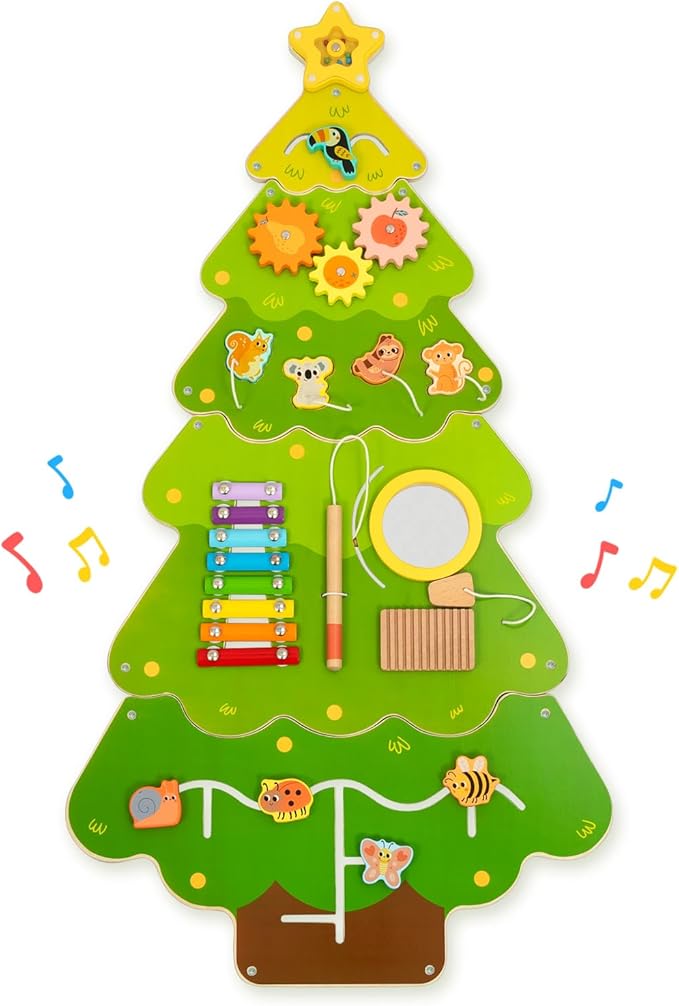 Tree Wall Busy Board Panel, Montessori Sensory Toy, Toddler Learning Activity Center, Toddler Learning Activity Center, Interactive Toys, Wooden Sensory Wall Develops Kids Skills in All Aspects