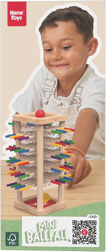 Nene Toys BALLFALL - Montessori Wooden Board Game for Kids Ages 3-9 – Educational Toy for Fine Motor Skills & Logical Thinking – Classic Family Tower Game with Colorful Sticks, Dice & Cards