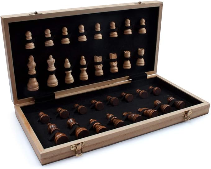 GSE Games & Sports Expert 15" Wooden Chess Set, Folding Chess Board Set with Pieces Storage Slots, Portable Travel Game for Adults & Kids