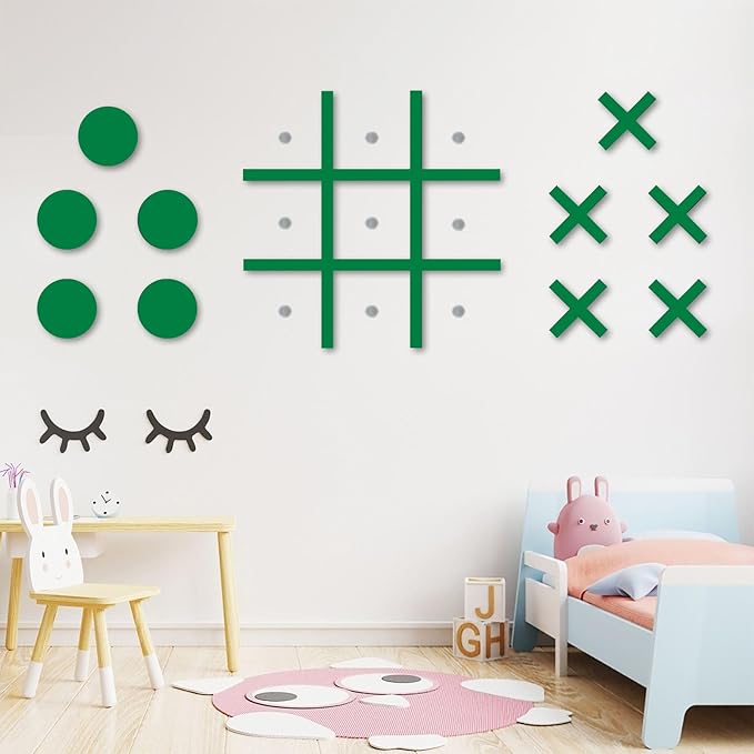 Magnetic Tic Tac Toe Wall-Mount Game,Game Room Decor,Playroom Decor,Hallway Decor, Modern Wall Decals for Kids Room,Classroom&Offices,Best Gift for Family, Friends (Green)
