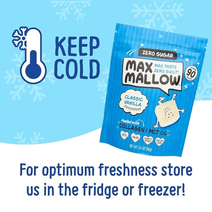 Max Mallow Sugar Free Marshmallows - Keto Friendly, Perfect for S'mores, Hot Chocolate, and Baking with Zero Sugar Snacks, Smores Mct Oil Zero Sugar Marshmellow Marshmallow Classic Vanilla, 3 Pack