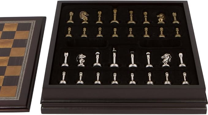 Grace Chess Inlaid Wood Board Game Set with Metal Pieces, Medium 12 x 12 Inch