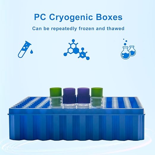 Polycarbonate Freezer Boxes for Sample Storage, 2 in 100-Well Cryoboxes, Assorted Colors Laboratory Vial Storage Boxes, Case of 20