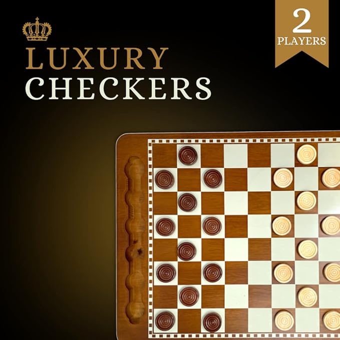 Regal Games Luxury Checkers Board Game for Adults & Kids - Classic Wooden Board Game Set with 24 Checkers Pieces - Travel and Portable Table Games (Ages 8+)