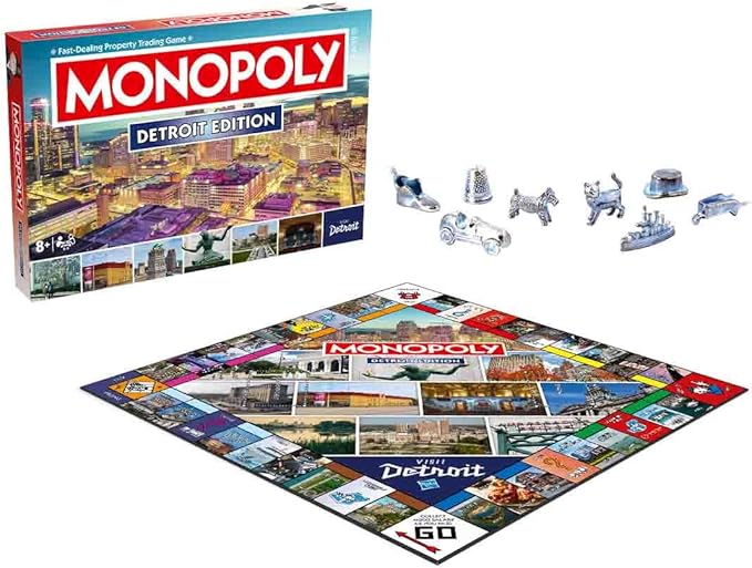 Monopoly Board Game Detroit MI Edition : 2-6 Players Family Board Games for Kids and Adults, Board Games for Kids 8 and up, for Kids and Adults, Ideal for Game Night