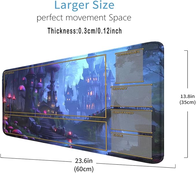 MTG Playmat Stitched Edges, Game MTG Mat for MTG TCG 24 x 14 inches Trading Card Inked TCG Playmats with Storage Bag Smooth Rubber Surface Battle Game