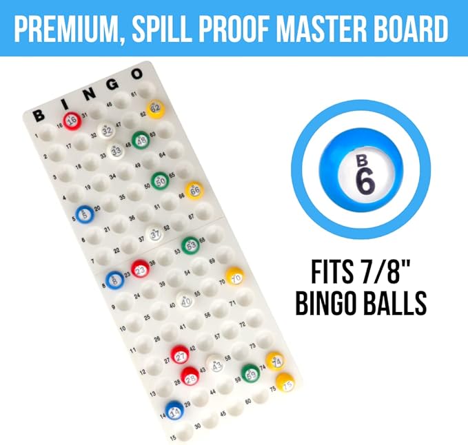 Regal Bingo Professional Bingo Game Set with 11" Wheel Cage, 75 Bingo Balls, Master Board, 18 Bingo Cards & 25 Jumbo Reusable Cards, and Colorful Chips - Bingo Games for Adults Large Group - Red