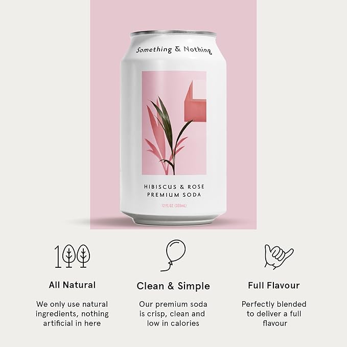 Something & Nothing Hibiscus & Rose Flavoured Sparkling Water | Lightly Carbonated, Full Flavoured with Added Grape & Lemon Juice | Vegan & Low Calorie Soda | 12 Fl Oz Cans (Pack of 12)