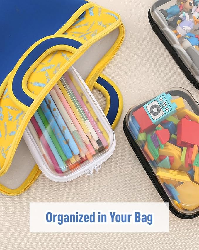 2Pcs Clear Zipper Pouches, White BIiss Plastic Bins for Organizing, Hard Clear Hard Shell Zipper Case Makeup Bag & Travel Organizer for Storage Cosmetics, Puzzles, 8.7 x 6.3 x 2.4 Inch