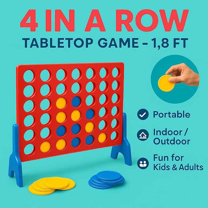 Bolaball 4 in a Row Tabletop Game – 1.8 Ft 4 to Score Game for Kids & Adults, Indoor/Outdoor Family Yard, Portable Party for Home, Picnic & Travel, Plastic Version.