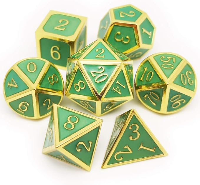 Haxtec Glow in The Dark Glowing Blue Metal Dice Set D&D W/Dragon Dice Bag 7PCS DND Dice Set for Dungeons and Dragons RPG Games-Gold Glowing Blue-V2