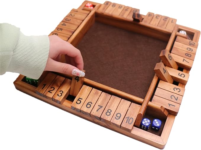 Shut The Box Dice Game-12 in Brown Design Retro 1-4 Players-8 Dice-Gift Package, Wooden Board Table Math Games for Adults Kids, Classics Tabletop Version and Pub Board Game