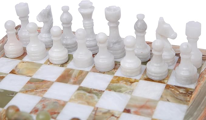 Handmade Marble Chess Set - Green Onyx & White (12 x 12 Inches) - Chess Sets for Adults - Premium Quality Chess Boards - Fancy Chess Boards