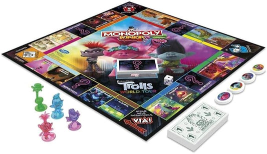 Monopoly Junior: DreamWorks Trolls World Tour Edition Board Game for Kids Ages 5 and Up
