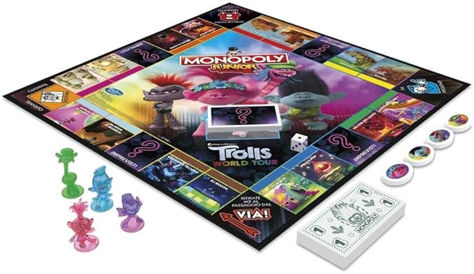 Monopoly Junior: DreamWorks Trolls World Tour Edition Board Game for Kids Ages 5 and Up