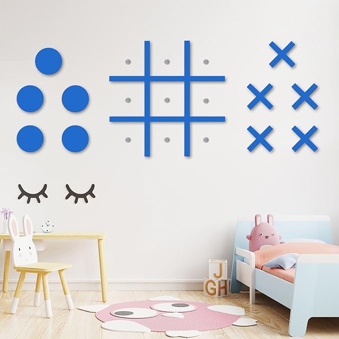 Magnetic Tic Tac Toe Wall-Mount Game,Game Room Decor,Hallway Decor,Playroom Decor,Modern Wall Decals for Kids Room,Classroom&Offices,Best Gift for Family, Friends (Blue)…
