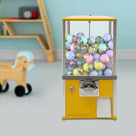 25 Cents Coin Operated Vending Machine, 20.87" Height Commercial Candy Gumball Machine Huge Load Capacity Candy Vending Machine, Big Capsule Vending Machine for 1.77-1.97in Ball Diameter (Yellow)
