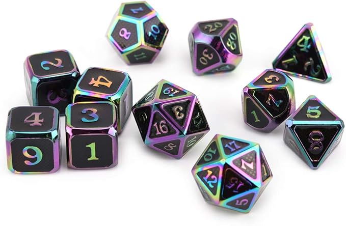 Metal Dice Set Collection for DND and All TRPG Games (Scale Armor, Rainbow 11 Set)