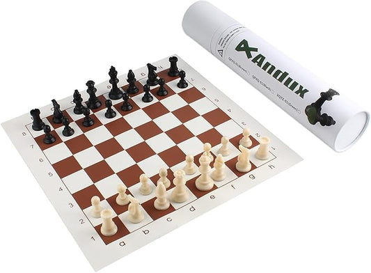 Andux Chess Game Set Chess Pieces and Rollable Board QPXQ-01 (Brown,42x42cm)