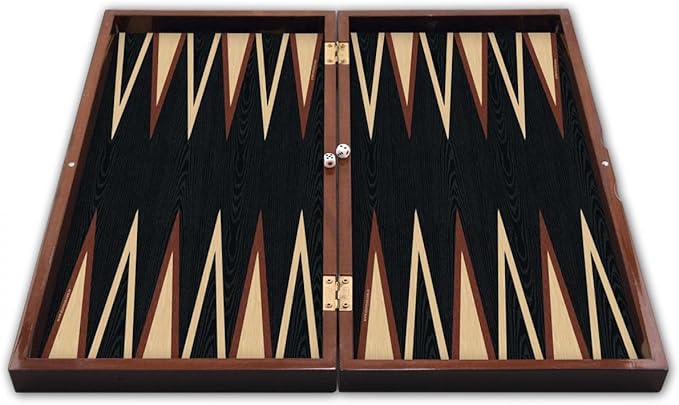 LuxuryVeneer Elite Backgammon Set with Checkers and Dice, 1.2-inch Thick MDF Case, Scratch-Resistant Coex Glossy Sephlon, Premium Materials, Elegant Design, Portable, and Stylish, Venge