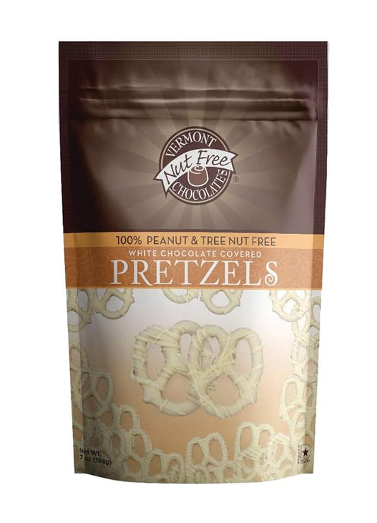 Vermont Nut Free Chocolates Covered Mini Twist Pretzels (White Chocolate) 7 Ounces, Nut-Free, Egg-Free, Kosher