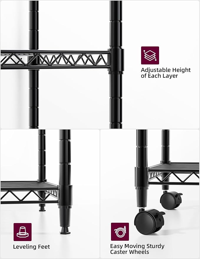 YSSOA Heavy Duty 5-Shelf Storage Shelving Unit, 1250lbs Loading Capacity, 29.92" D x 13.98" W x 62.99" H Adjustable Steel Organizer Wire Rack, Black