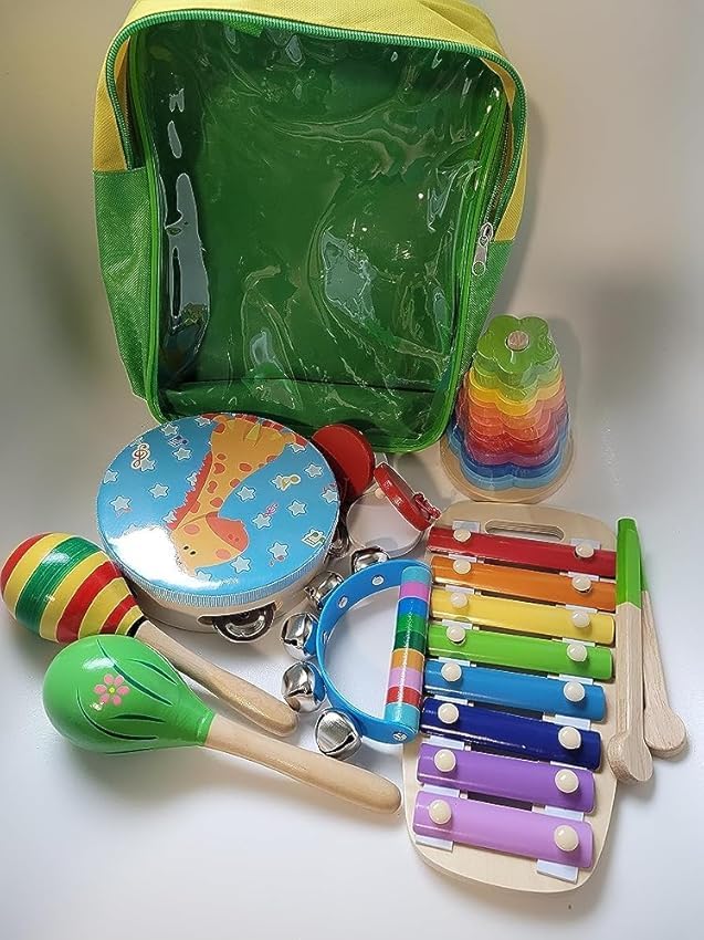 Kids Musical Instruments, 12pcs Wooden Musical Toys for Toddlers 2-4 with Xylophone Maracas Tambourine, Educational Baby Musical Toys Birthday Gift for 2 3 4 5 Years Old Girls Boys