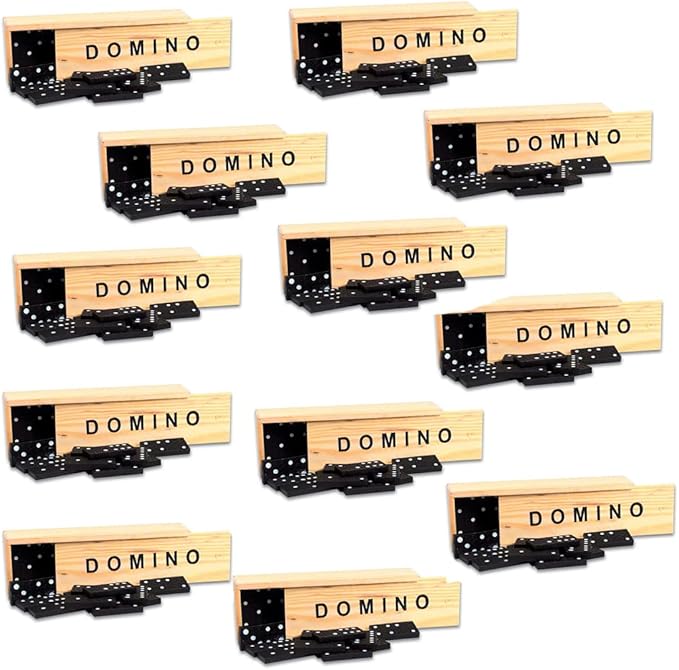 Classic Domino Double Six Games for Boys, Girls, Wooden Travel Box, 28 Piece Set Party Favors (12-Pack)