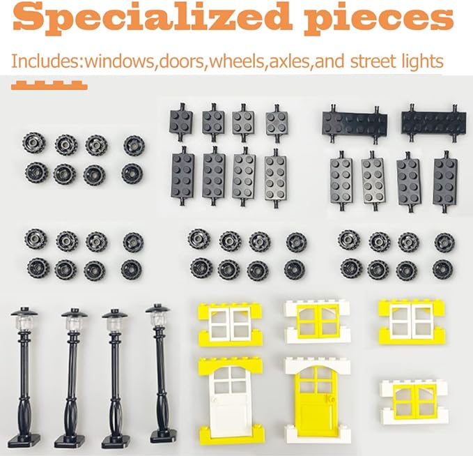 Building Blocks, 1100 Pieces, Compatible with All Major Brands, Classic Bulk Blocks, Includes Wheels, Door, Window, Street Lights, Ages 3+