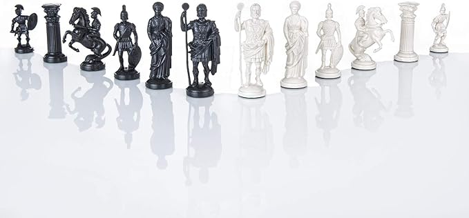 3 3/4" BLACK & WHITE Roman Legion Plastic Chess Pieces - felted