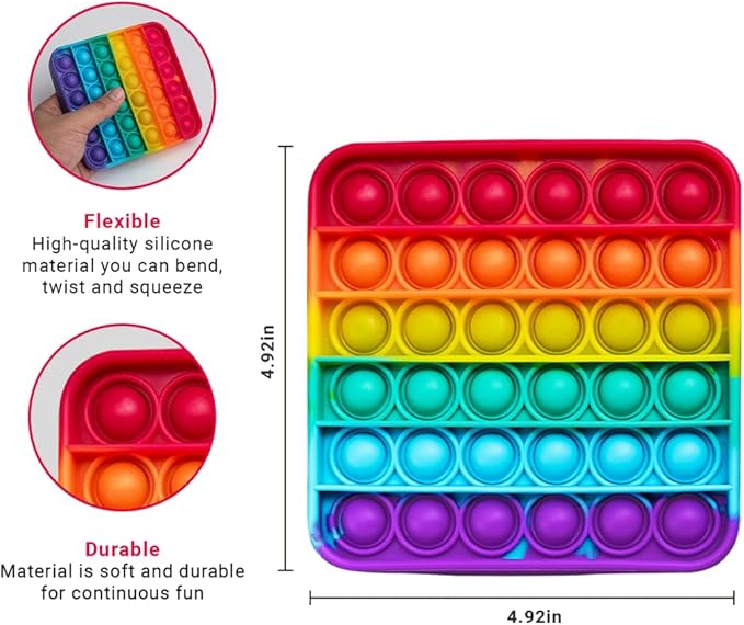 THE FIDGET GAME Popping Mats (4 Pack) - Sensory Toys for Kids with Autism, Stress or Anxiety - Rainbow Popper for Toddlers, Boys, Girls, & Adults