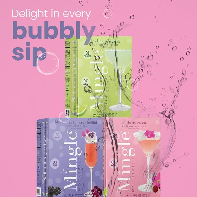 Mingle Mocktails - Variety Pack, Blackberry Hibiscus Bellini, Cranberry Cosmopolitan, Key Lime Margarita - Premium Non Alcoholic Cocktails, 12 FL OZ Cans (Pack of 12)