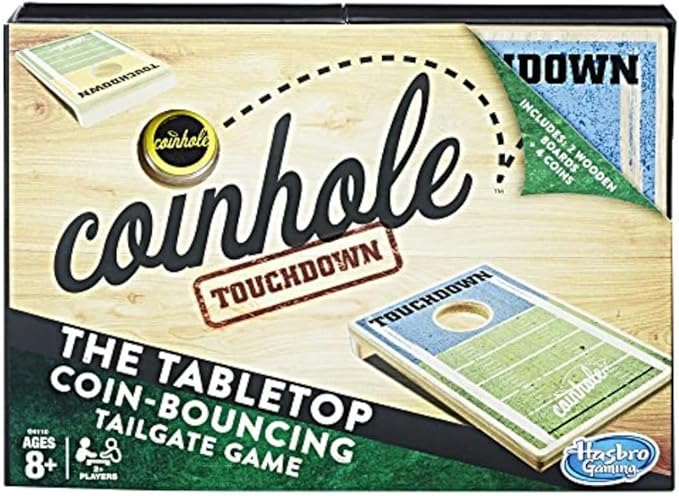 Hasbro Tabletop Game Coin Bouncing Party Game | Desktop Cornhole Game Set Board Game | Indoor Outdoor Fun for Kids and Adults (Touchdown Game Set)