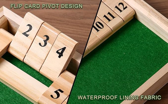 Shut The Box dice Game,Wooden Board Games 2-Person Competitive, Traditional bar, Travel, Family, Fun Math(Small-Sized)