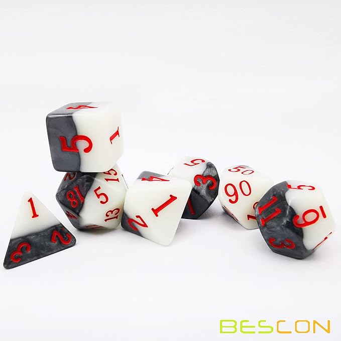 Bescon Two-Tone Glowing Polyhedral Dice 7pcs Set Green Dawn, Luminous RPG Dice Set d4 d6 d8 d10 d12 d20 d%, Brick Box Packaging