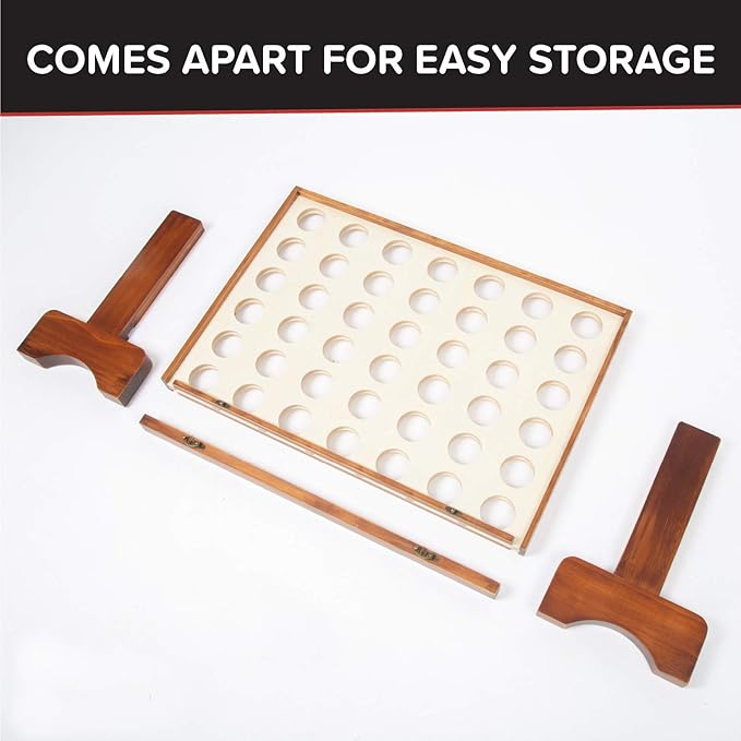 Play Platoon Giant 4 in a Row Game Outdoor, 4 in a Row with Coins, Case and Rules - Extra Large Yard Games for Adults and Family - Stained Wood