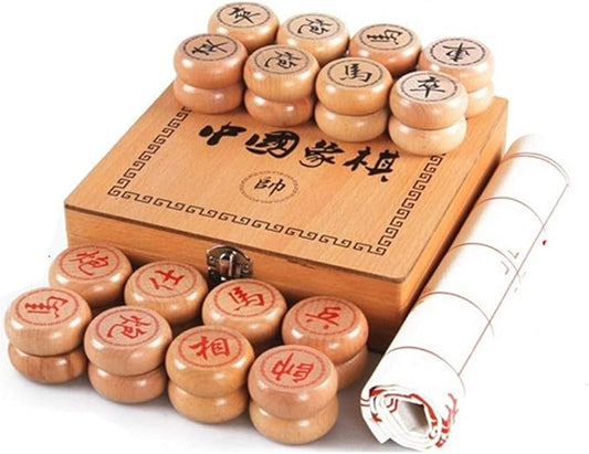 GoodPlay Beechwood Chinese Chess Set Xiangqi Travel Game Set with Wooden Box and Leather Chessboard