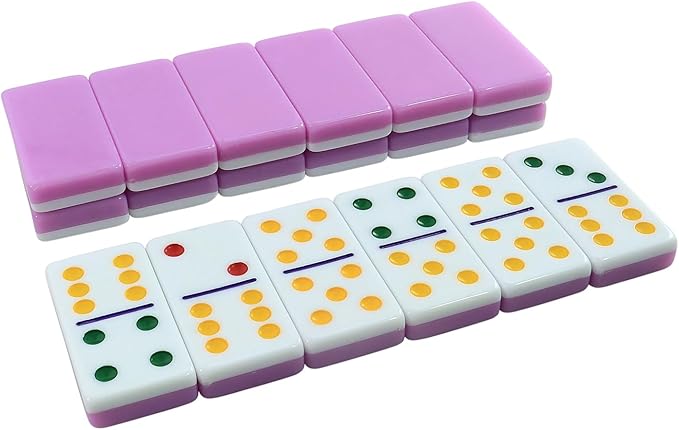 Dominoes Set for Adults, Double 6 Dominos Game Set with 28 Domino Tiles Double with Upscale Gift Boxes -7 Polyhedral Dice -Classic Board Games (Pink)